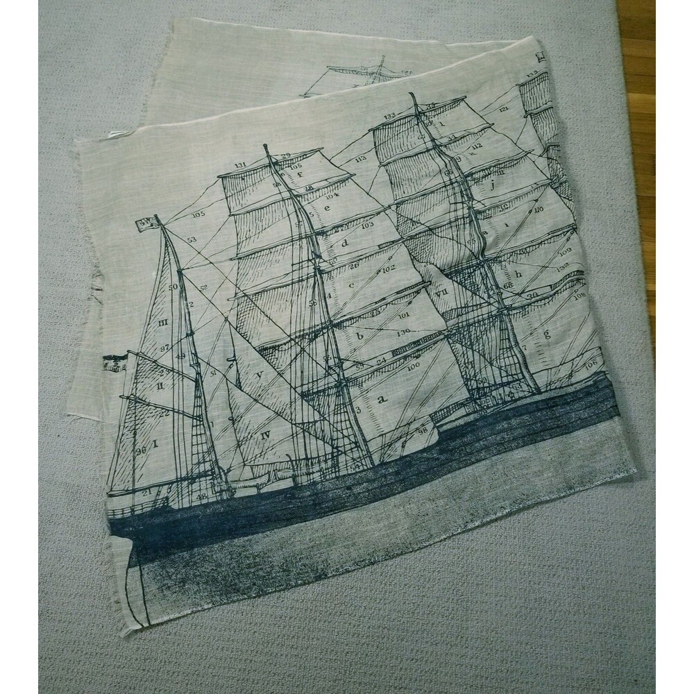 Thomas Paul Scarf Throw Textile Sailing Ship Nautical Linen Fringe 40"x78"